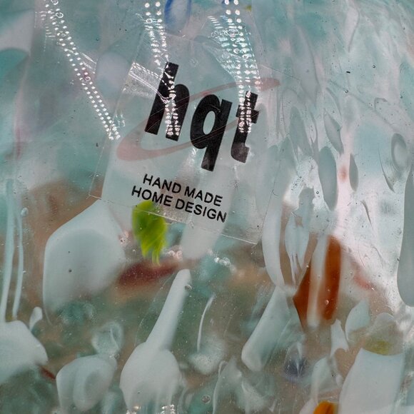 Hand Blown Glass Turquoise Aqua Blue Speckled Mixed Round home design decor Vase - Picture 2 of 10